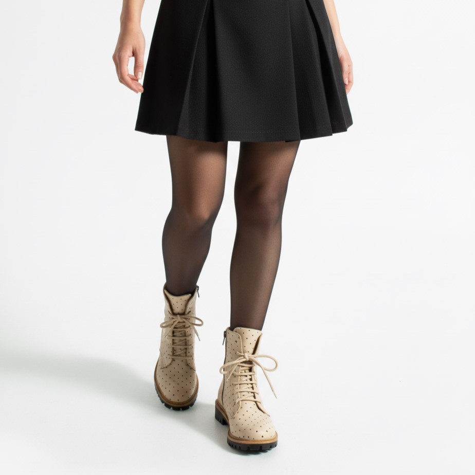 Дамски бежови боти тип кубинки от естествена кожа Дамски боти 14 Дамски бежови боти тип кубинки от естествена кожа - Image 4