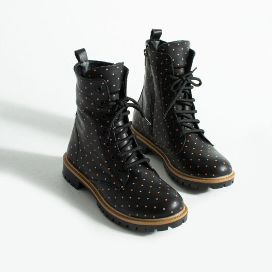 Дамски черни боти тип кубинки от естествена кожа / / Дамски черни боти тип кубинки от естествена кожа / /