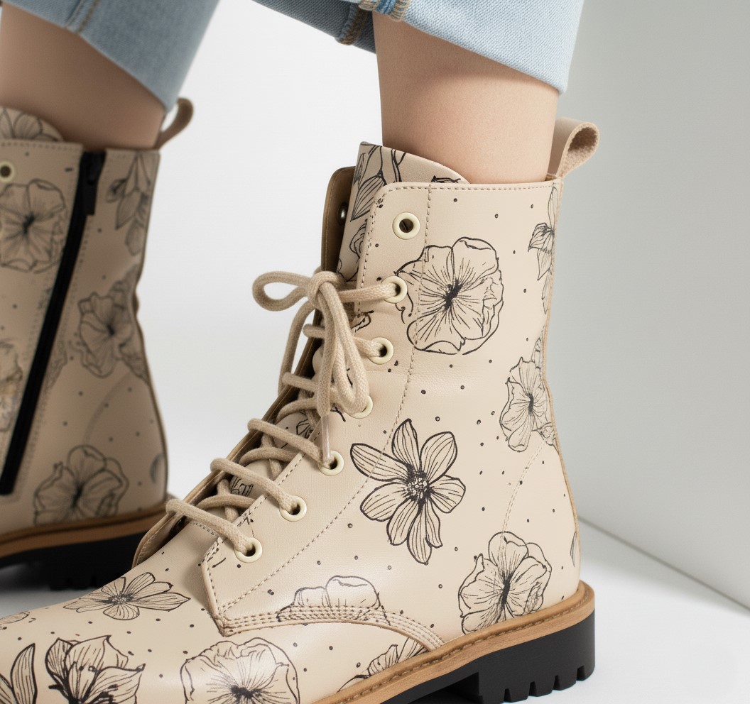 Дамски бежови боти тип кубинки от естествена кожа Дамски боти 17 Дамски бежови боти тип кубинки от естествена кожа - Image 7