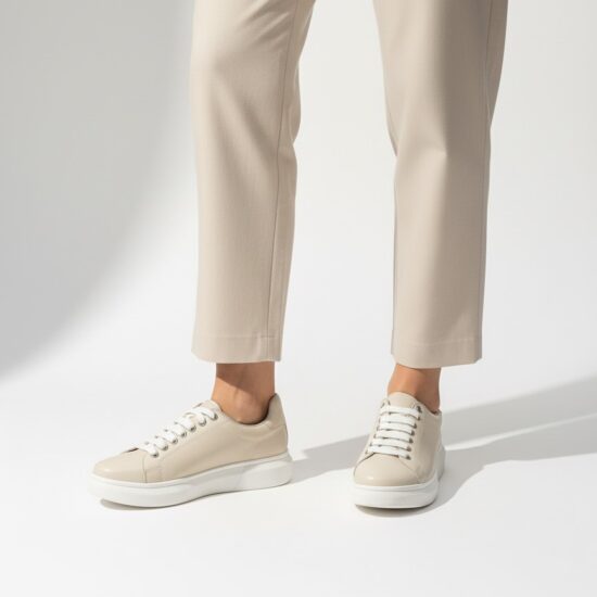 Alternative view of Анатомични бежови дамски кецове от естествена кожа