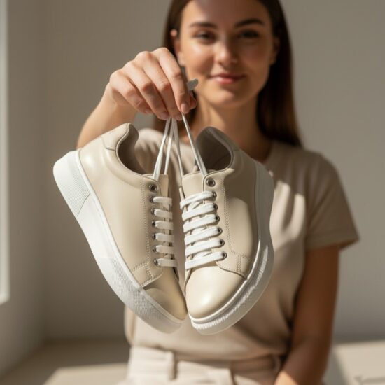 Анатомични бежови дамски кецове от естествена кожа / /