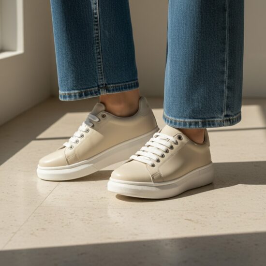 Анатомични бежови дамски кецове от естествена кожа / /