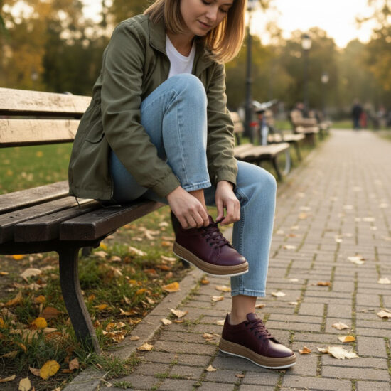 Дамски анатомични кецове от естествена кожа в цвят бордо / / Дамски анатомични кецове от естествена кожа в цвят бордо / /