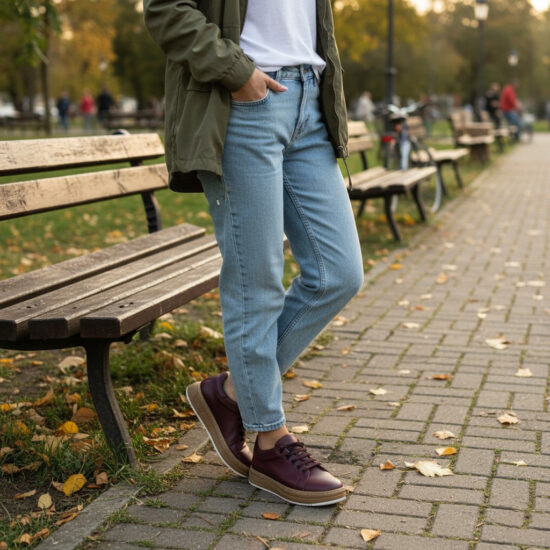 Дамски анатомични кецове от естествена кожа в цвят бордо / / Дамски анатомични кецове от естествена кожа в цвят бордо / /