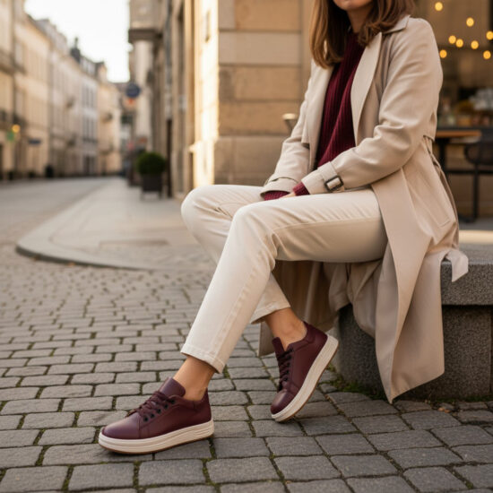 Дамски анатомични кецове от естествена кожа в цвят бордо / / Дамски анатомични кецове от естествена кожа в цвят бордо / /