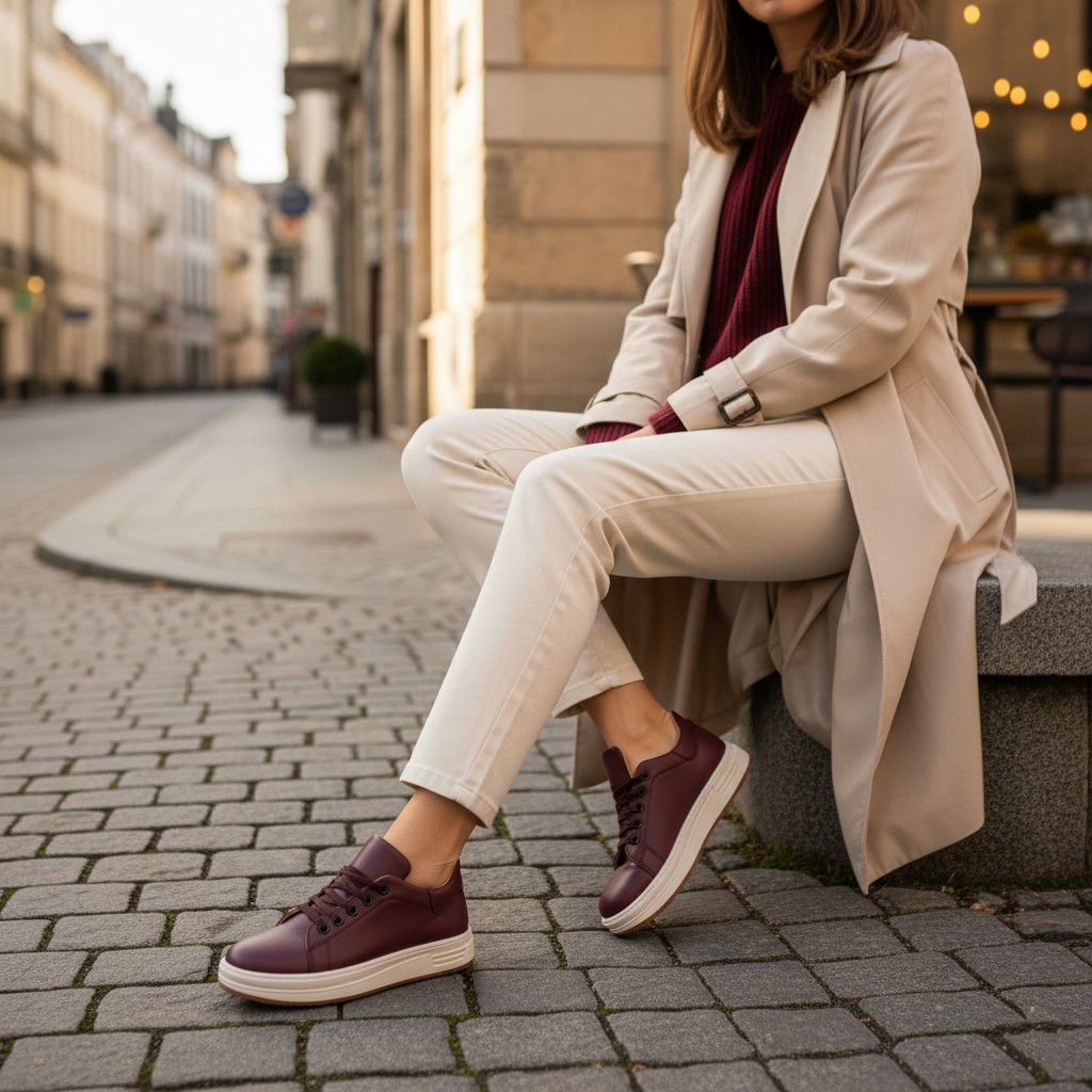 Дамски анатомични кецове от естествена кожа в цвят бордо Дамски кецове и сникърси 17 Дамски анатомични кецове от естествена кожа в цвят бордо - Image 7