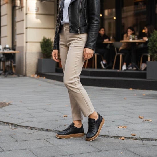 Дамски черни анатомични кецове от естествена кожа / / Дамски черни анатомични кецове от естествена кожа / /