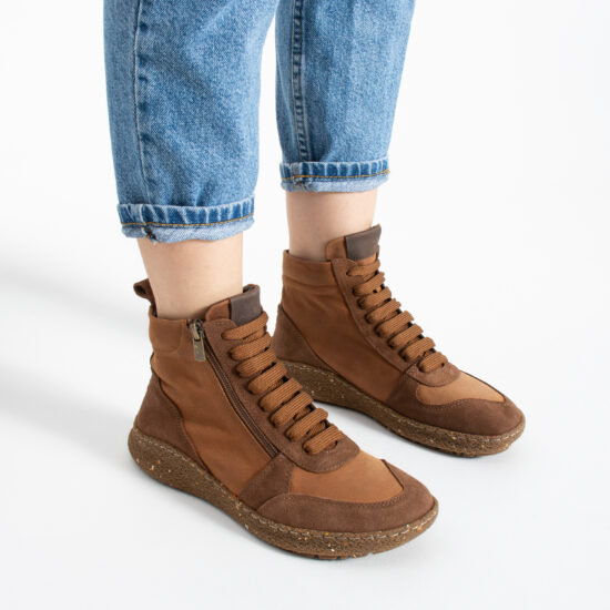 Дамски боси обувки от естествена кожа с широка предна част - TSL Barefoot North Caramel